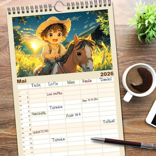 Produktbild: Familienplaner 2026 - Kleine Farmer. Niedliche Jungs mit ihren tierischen Freunden mit 5 Spalten (Wandkalender, 21 x 45 cm) CALVENDO