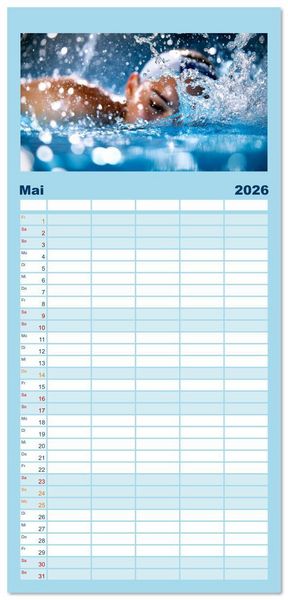 Produktbild: Familienplaner 2026 - Schwimmen - Bahn f&uuml;r Bahn mit 5 Spalten (Wandkalender, 21 x 45 cm) CALVENDO