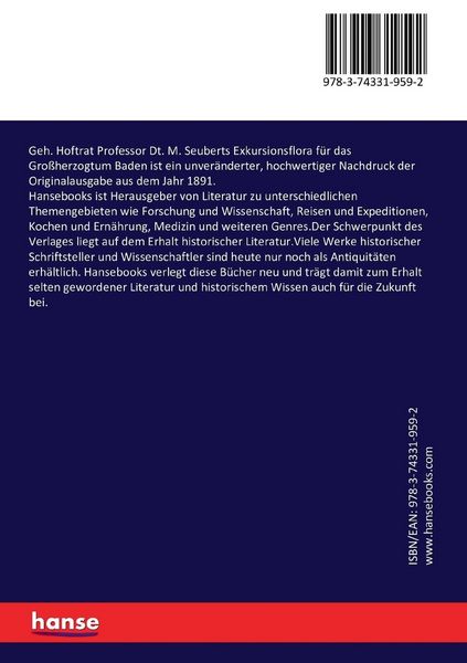 Produktbild: Geh. Hoftrat Professor Dt. M. Seuberts Exkursionsflora f&uuml;r das Gro&szlig;herzogtum Baden