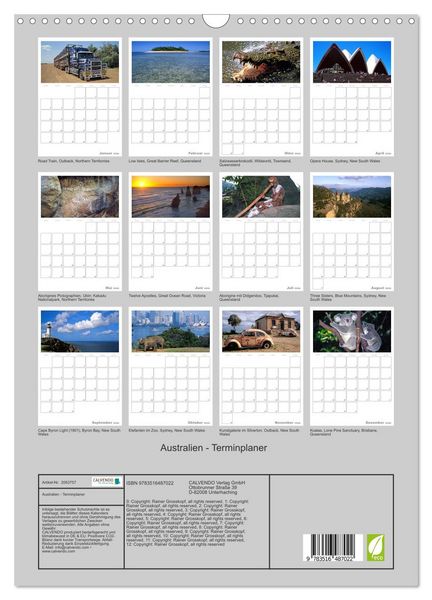 Produktbild: Australien - Terminplaner (Wandkalender 2026 DIN A3 hoch), CALVENDO Monatskalender