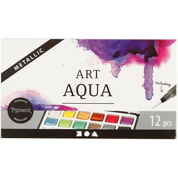Produktbild: Creativ Company Aquarellk&auml;sten Art Aqua Aquarellfarbe, Metallic-Farben, Gr&ouml;&szlig;e 10x15 mm, 12 Farbe/ Kreativ Box