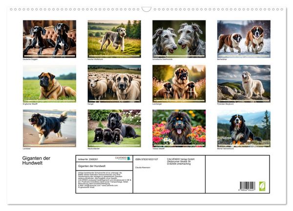 Produktbild: Giganten der Hundwelt (Wandkalender 2026 DIN A2 quer), CALVENDO Monatskalender