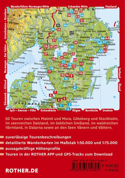 Produktbild: ROTHER Wanderf&uuml;hrer Schweden: Der S&uuml;den. 60 Touren von Sk&aring;ne, Sm&aring;land und V&auml;rmland &uuml;ber Stockholm bis Dalarna