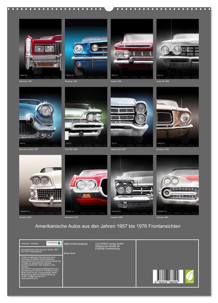 Produktbild: Amerikanische Autos aus den Jahren 1957 bis 1976 Frontansichten (hochwertiger Premium Wandkalender 2026 DIN A2 hoch), Kunstdruck in Hochglanz