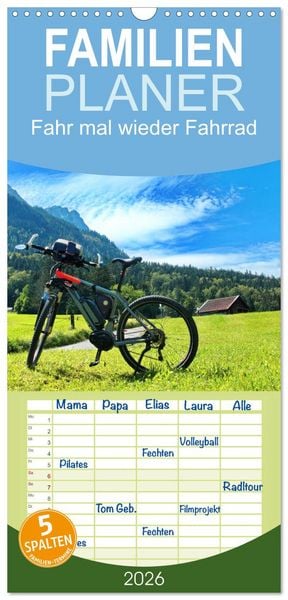 Produktbild: Familienplaner 2026 - Fahr mal wieder Fahrrad mit 5 Spalten (Wandkalender, 21 x 45 cm) CALVENDO