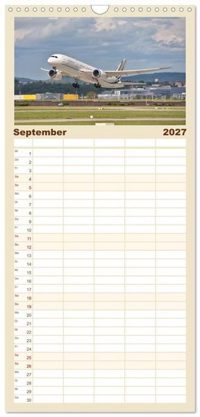 Produktbild: Familienplaner 2027 - Flugzeuge auf Europas Flugh&auml;fen mit 5 Spalten (Wandkalender, 21 x 45 cm) CALVENDO