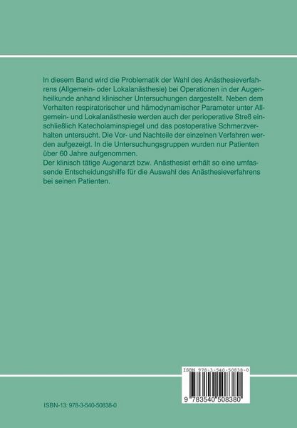 Produktbild: Anaesthesie in der Augenheilkunde