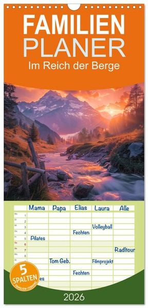 Produktbild: Familienplaner 2026 - Im Reich der Berge mit 5 Spalten (Wandkalender, 21 x 45 cm) CALVENDO