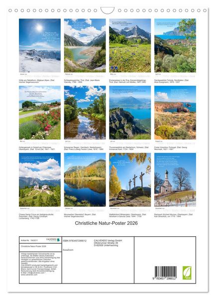 Produktbild: Christliche Natur-Poster 2026 (Wandkalender 2026 DIN A3 hoch), CALVENDO Monatskalender