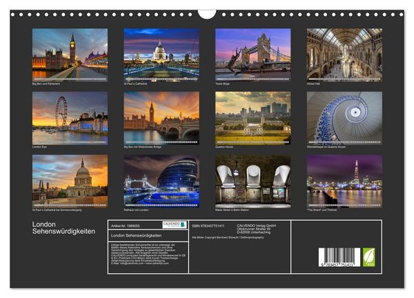 Produktbild: London Sehensw&uuml;rdigkeiten (Wandkalender 2026 DIN A3 quer), CALVENDO Monatskalender