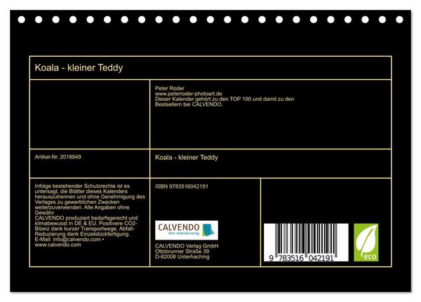 Produktbild: Koala - kleiner Teddy (Tischkalender 2026 DIN A5 quer), CALVENDO Monatskalender