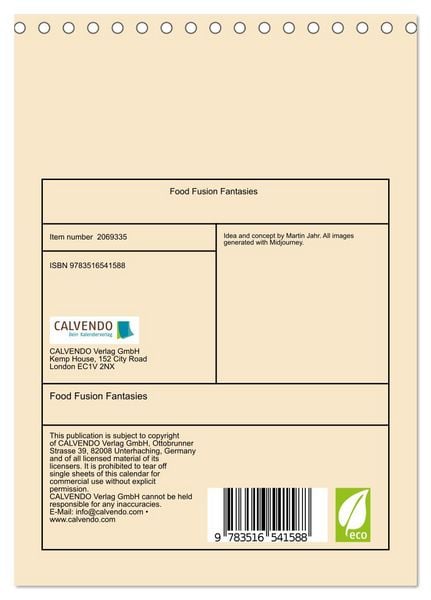 Produktbild: Food Fusion Fantasies (Desk Calendar 2026 DIN A5 portrait), CALVENDO 12 Month DeskCalendar