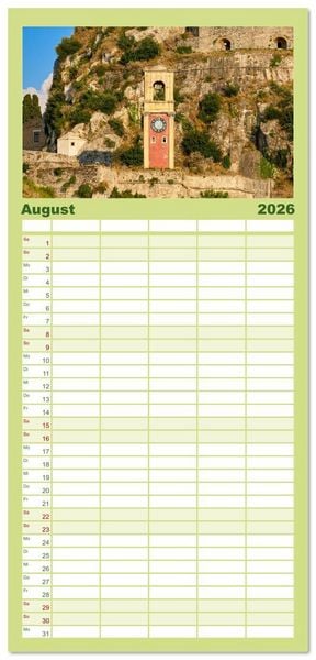 Produktbild: Familienplaner 2026 - Mediterraner Zauber - Korfu in all seinen Facetten mit 5 Spalten (Wandkalender, 21 x 45 cm) CALVENDO