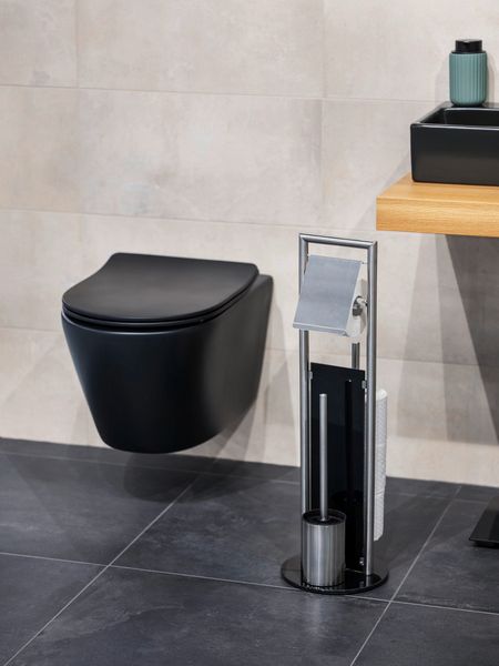 Produktbild: Stand WC-Garnitur Mod. Ravina, Edelstahl matt, mit austauschbarem B&uuml;rstenkopf