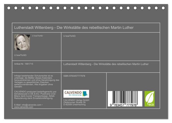 Produktbild: Lutherstadt Wittenberg - Die Wirkst&auml;tte des rebellischen Martin Luther (Tischkalender 2026 DIN A5 quer), CALVENDO Monatskalender