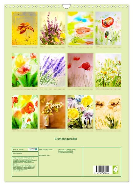Produktbild: Blumenaquarelle (Wandkalender 2026 DIN A3 hoch), CALVENDO Monatskalender