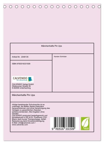 Produktbild: M&auml;rchenhafte Pin Ups (Tischkalender 2026 DIN A5 hoch), CALVENDO Monatskalender