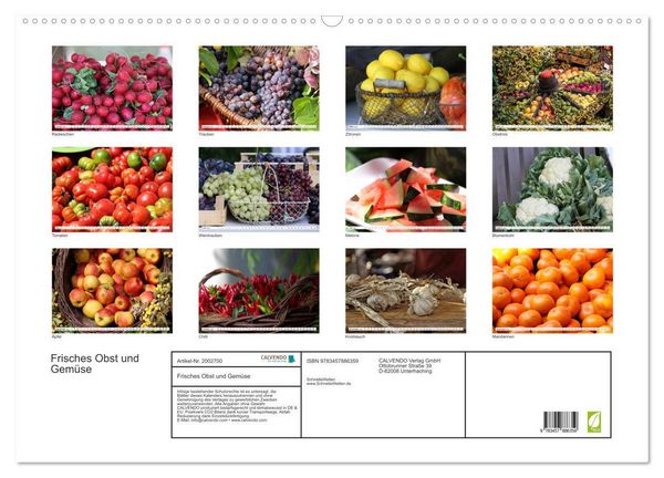 Produktbild: Frisches Obst und Gem&uuml;se (Wandkalender 2026 DIN A2 quer), CALVENDO Monatskalender