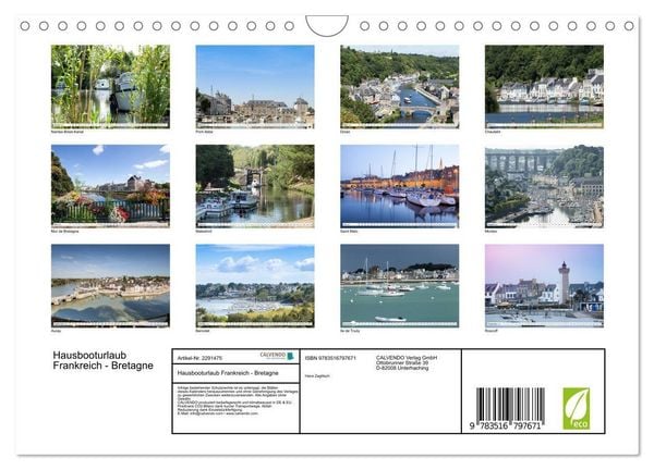 Produktbild: Hausbooturlaub Frankreich - Bretagne (Wandkalender 2027 DIN A4 quer), CALVENDO Monatskalender