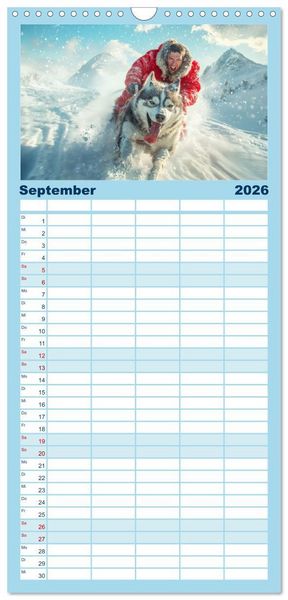 Produktbild: Familienplaner 2026 - Huskies - Kraft und Anmut mit 5 Spalten (Wandkalender, 21 x 45 cm) CALVENDO