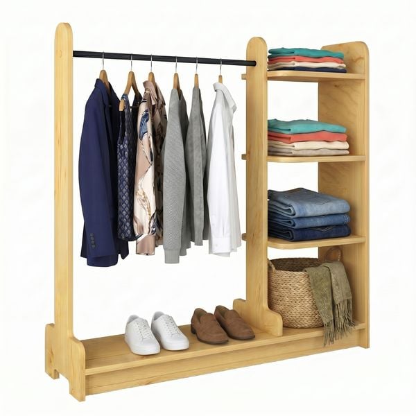 Produktbild: Holz Kleiderst&auml;nder mit Regal & Stange Lempu L