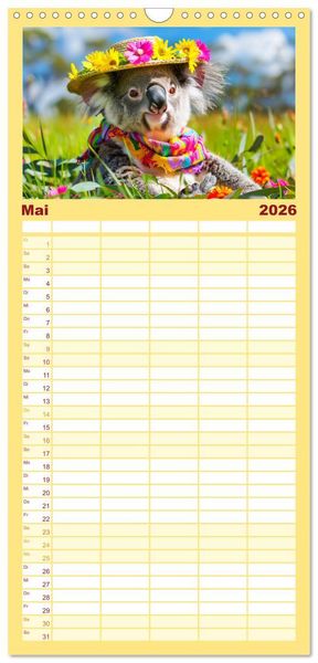 Produktbild: Familienplaner 2026 - Koalas im Modefieber. Flauschig und Chic beim Fotoshooting mit 5 Spalten (Wandkalender, 21 x 45 cm) CALVENDO