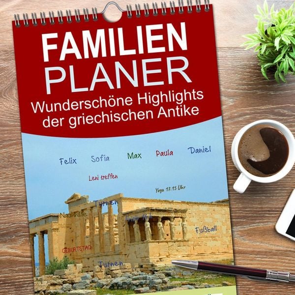 Produktbild: Familienplaner 2026 - Wundersch&ouml;ne Highlights der griechischen Antike mit 5 Spalten (Wandkalender, 21 x 45 cm) CALVENDO