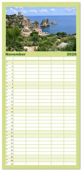 Produktbild: Familienplaner 2026 - Sizilien &ndash; von Cefal&ugrave; bis Trapani mit 5 Spalten (Wandkalender, 21 x 45 cm) CALVENDO