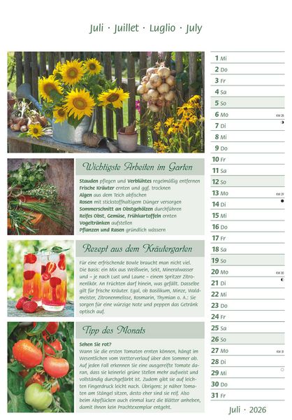 Produktbild: Das Gartenjahr 2026 - Bildkalender 23,7x34 cm - mit saisonalen Gartentipps und Rezepten - Ratgeber - Wandkalender - Küchenkalender - Alpha Edition
