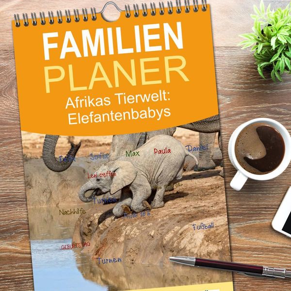 Produktbild: Familienplaner 2026 - Afrikas Tierwelt: Elefantenbabys mit 5 Spalten (Wandkalender, 21 x 45 cm) CALVENDO