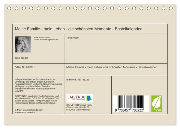 Produktbild: Meine Familie - mein Leben - die sch&ouml;nsten Momente - Bastelkalender (Tischkalender 2026 DIN A5 quer), CALVENDO Monatskalender
