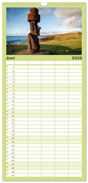 Produktbild: Familienplaner 2026 - Die Osterinsel &ndash; Mythen, Moai und wilde Sch&ouml;nheit mit 5 Spalten (Wandkalender, 21 x 45 cm) CALVENDO