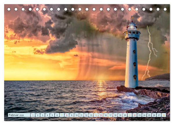 Produktbild: Leuchtturm Gewitter (Tischkalender 2026 DIN A5 quer), CALVENDO Monatskalender