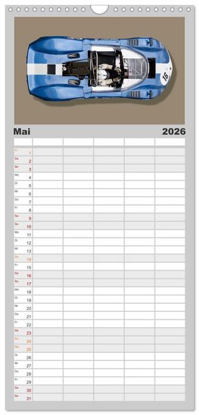 Produktbild: Familienplaner 2026 - Legenden des Rennsports Historic Sports Cars 1960-1975 mit 5 Spalten (Wandkalender, 21 x 45 cm) CALVENDO