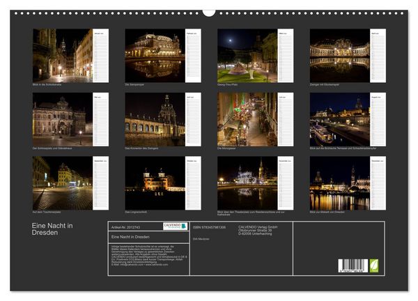 Produktbild: Eine Nacht in Dresden (Wandkalender 2026 DIN A2 quer), CALVENDO Monatskalender