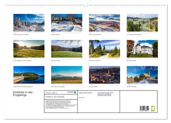 Produktbild: Einblicke in das Erzgebirge (Wandkalender 2026 DIN A2 quer), CALVENDO Monatskalender