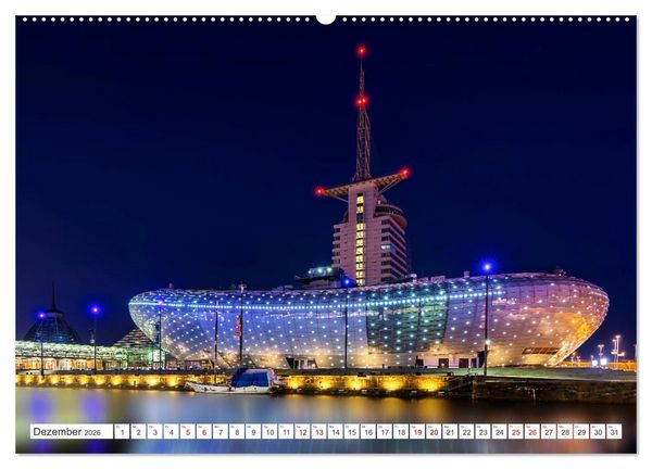 Produktbild: Bremen und Bremerhaven - Nachtaufnahmen (hochwertiger Premium Wandkalender 2026 DIN A2 quer), Kunstdruck in Hochglanz