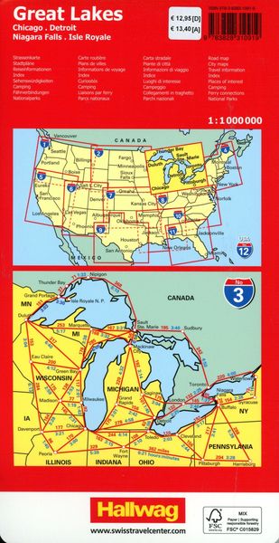 Produktbild: Hallwag Strassenkarte USA, Great Lakes 1:1 Mio.