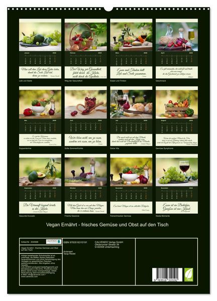 Produktbild: Vegan Ern&auml;hrt - frisches Gem&uuml;se und Obst auf den Tisch (hochwertiger Premium Wandkalender 2026 DIN A2 hoch), Kunstdruck in Hochglanz