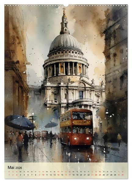 Produktbild: London - ein Regentag (Wandkalender 2026 DIN A2 hoch), CALVENDO Monatskalender