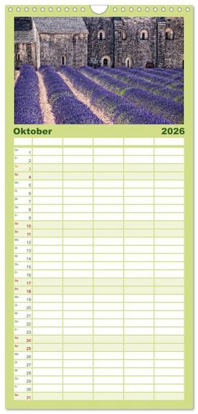 Produktbild: Familienplaner 2026 - Provence romantique mit 5 Spalten (Wandkalender, 21 x 45 cm) CALVENDO