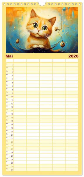 Produktbild: Familienplaner 2026 - Lustige Katzen im Stil der Meister mit 5 Spalten (Wandkalender, 21 x 45 cm) CALVENDO
