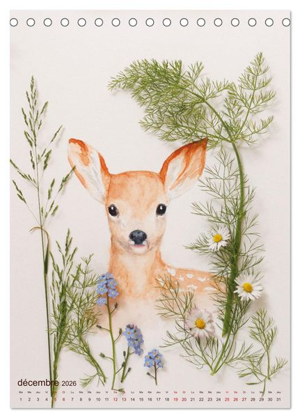 Produktbild: Animaux &agrave; l'aquarelle et v&eacute;g&eacute;taux (Calendrier de bureau 2026 DIN A5 horizontal), CALVENDO calendrier mensuel