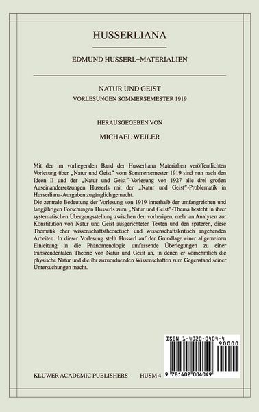 Produktbild: Natur und Geist: Vorlesungen Sommersemester 1919