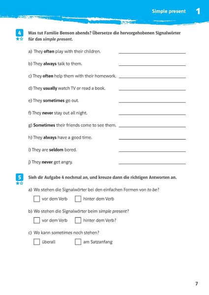 Simple Present Und Present Progressive übungen 5 Klasse 'Klett 10-Minuten-Training Englisch Simple Present und Present