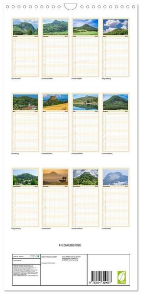 Produktbild: Familienplaner 2027 - HEGAUBERGE mit 5 Spalten (Wandkalender, 21 x 45 cm) CALVENDO