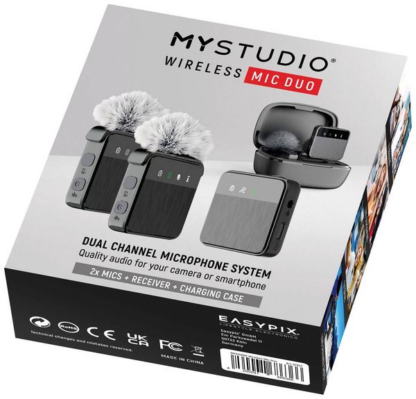 Produktbild: Ansteck Studiomikrofon Easypix MyStudio&reg; Wireless Mic Duo &Uuml;bertragungsart (Details):Kabelgebunden, Funk inkl. Windschutz, inkl. Mikrofoncase
