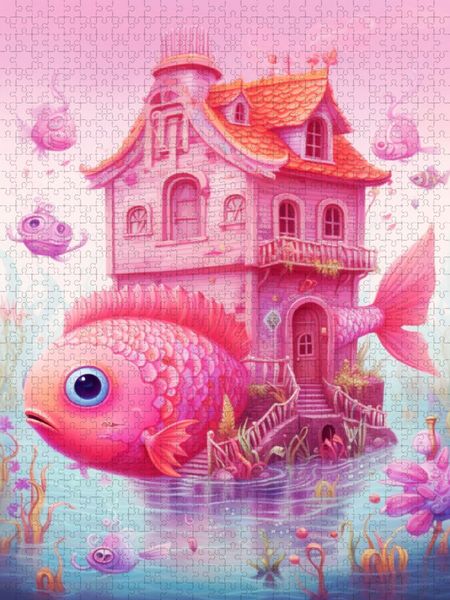 Produktbild: CALVENDO Puzzle Ein dicker Fisch steckt im zu kleinen Haus fest | 1000 Teile Lege-Gr&ouml;&szlig;e 64x48cm Foto-Puzzle f&uuml;r gl&uuml;ckliche Stunden