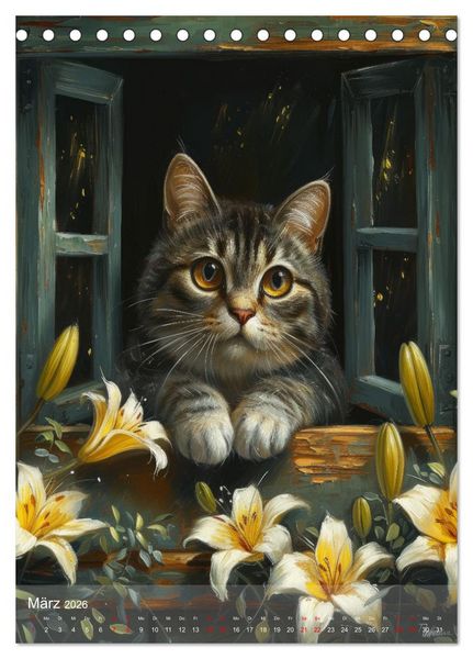 Produktbild: Katzen Kunstillustrationen (Tischkalender 2026 DIN A5 hoch), CALVENDO Monatskalender