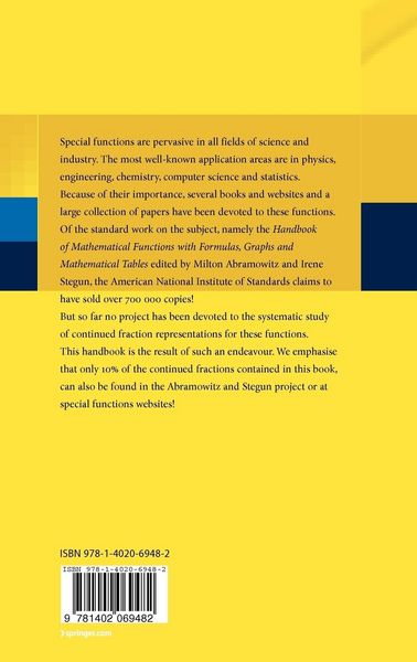 Produktbild: Handbook of Continued Fractions for Special Functions